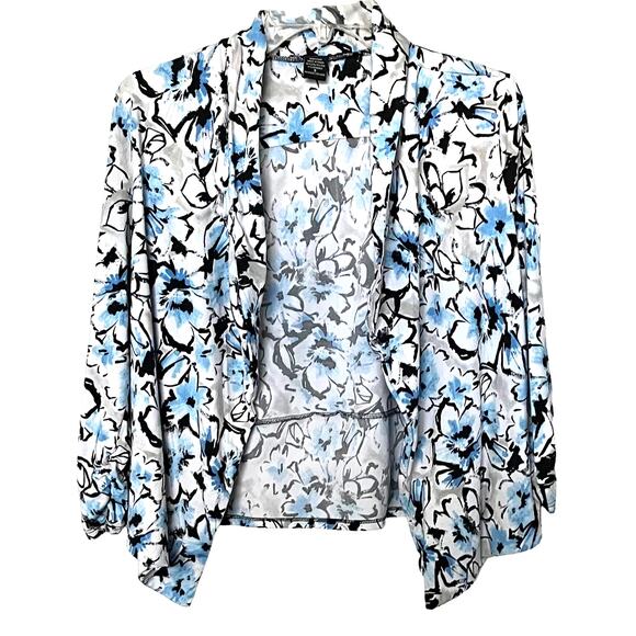 ROBERT LOUIS LONG SLEEVE OPEN FRONT JACKET COVER-UP, WOMENS, S, BLUE BLACK WHITE - Picture 1 of 11
